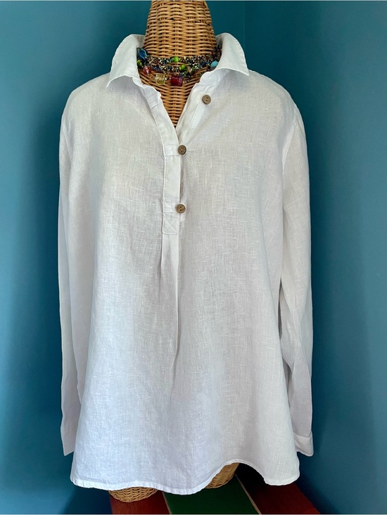 Sigrid Olsen Tops - Sigrid Olsen White 100% Linen Relaxed Pullover Tunic Top Size XL